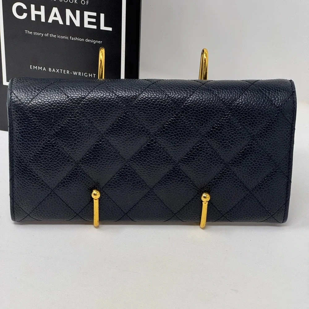 💯Authentic Chanel Black Quilted Caviar Leather Long Wallet Iconic CC Logo - Picture 8 of 9